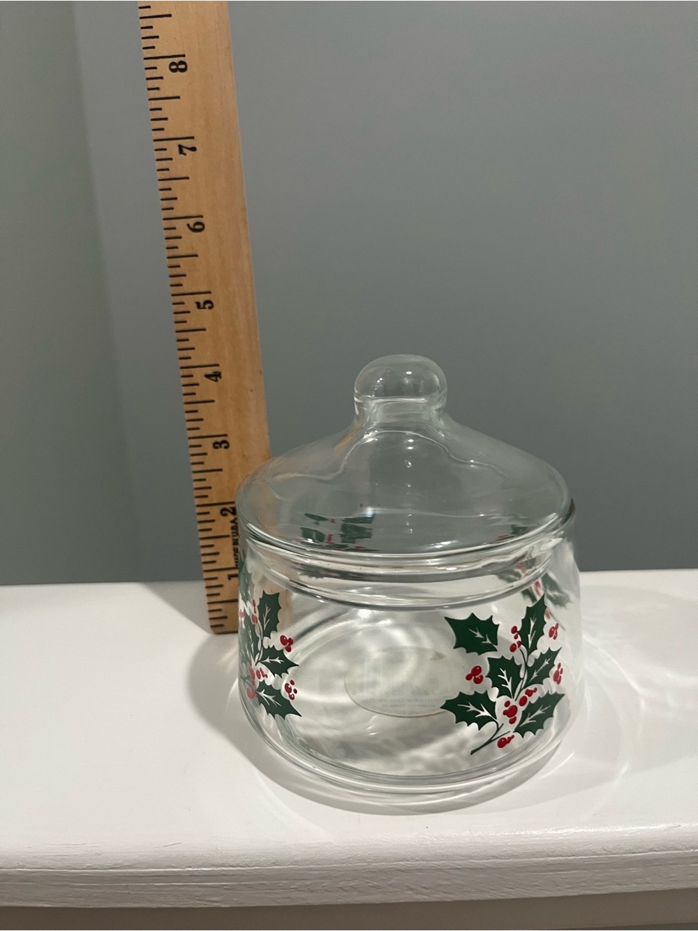 Vintage Indiana Glass Holly & Berries Apothecary Style Holiday Snack Jar & Lid - Picture 4 of 16